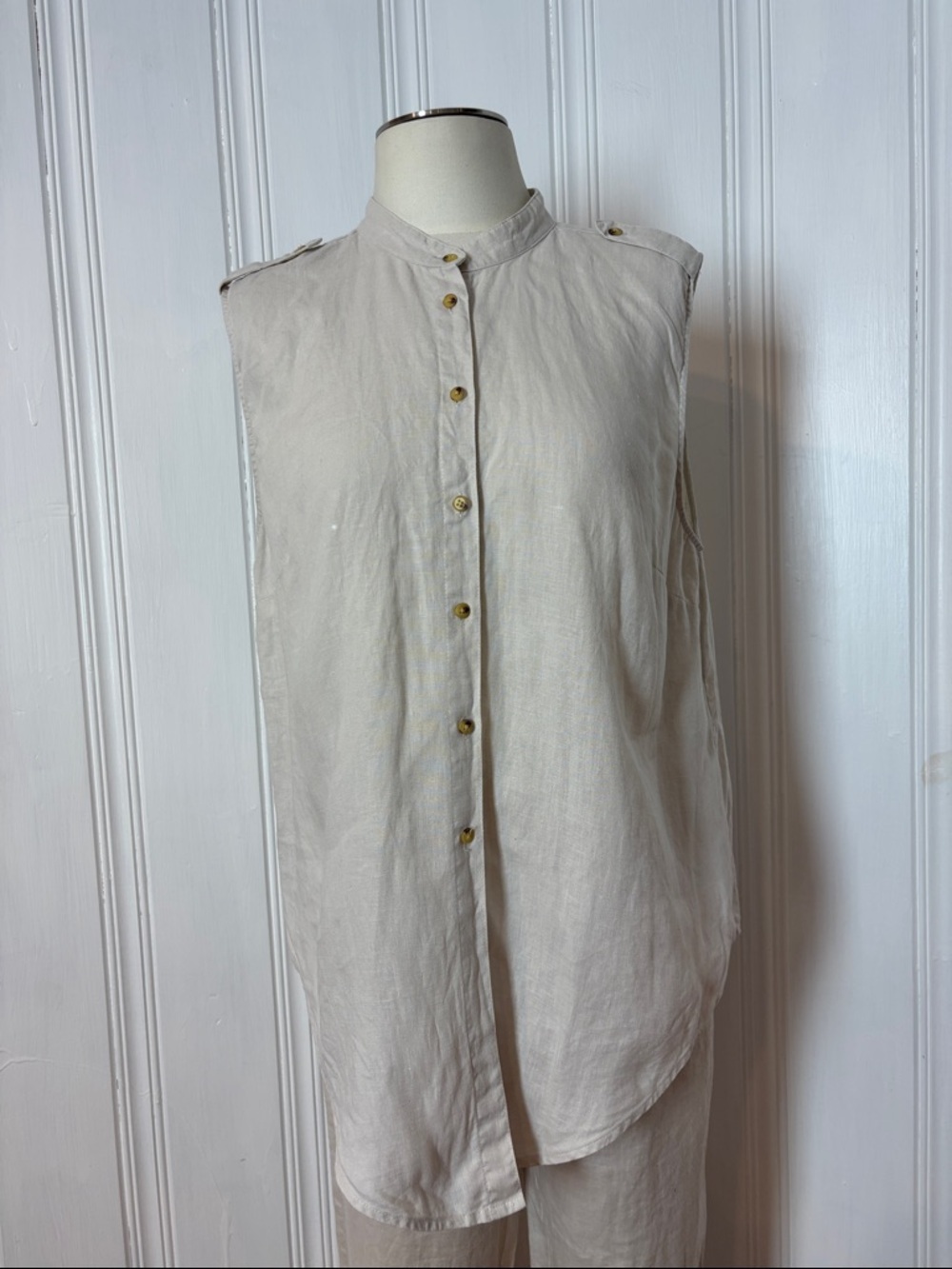 TRISTAN 100% Linen Set | Beige Jogger Pants & Sleeveless Button Shirt | Size XL - Picture 4 of 13
